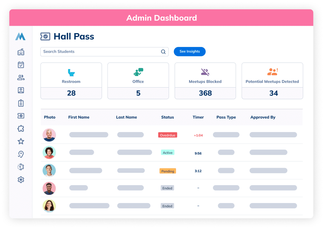 Admin dashboard for Minga's digital hall pass