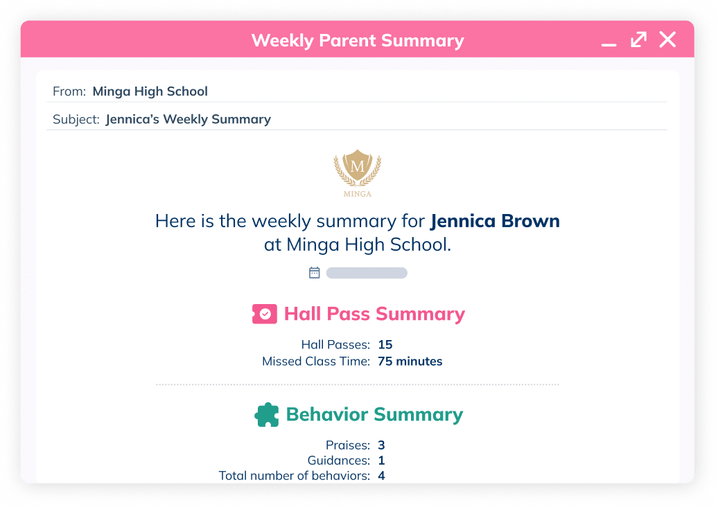 Minga's Digital Hall Pass Dashboard for Parents