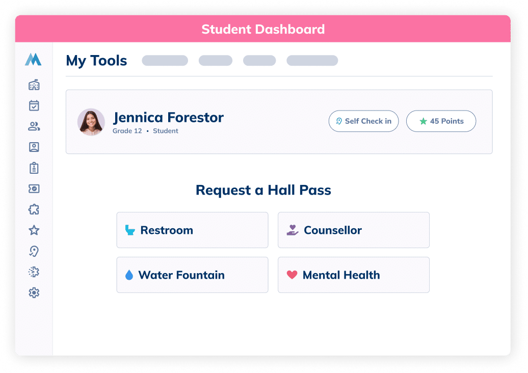 Minga's Digital Hall Pass Dashboard for Students