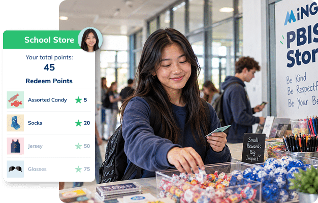 Student browses PBIS Store through Minga's PBIS points and rewards system for students.