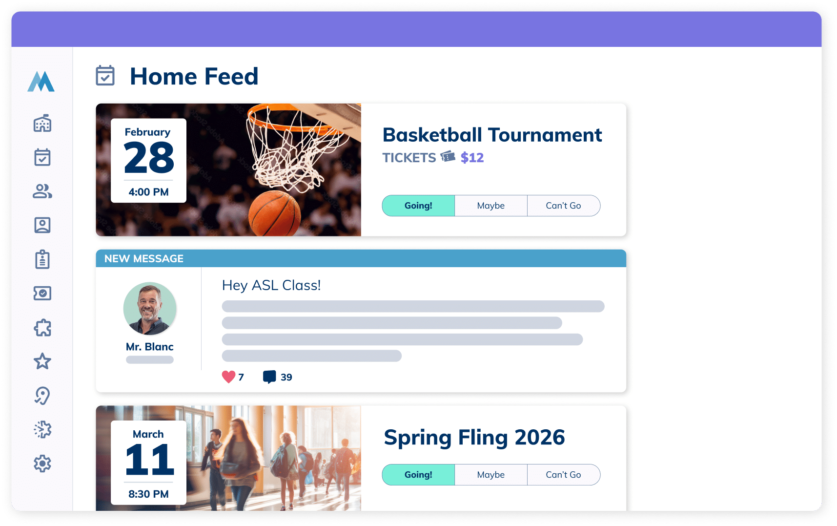 Minga School Event Management Dashboard