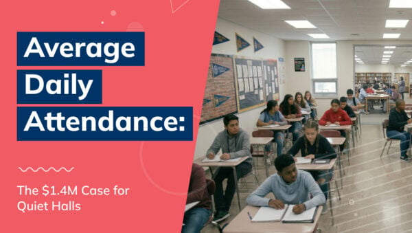 A classroom filled with students with a blog post banner about average daily attendance