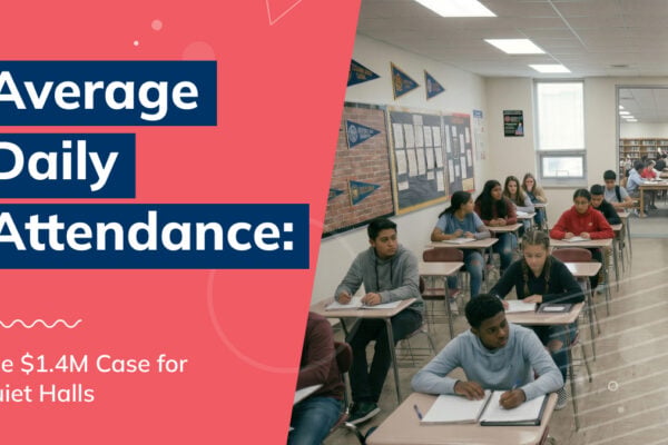 A classroom filled with students with a blog post banner about average daily attendance