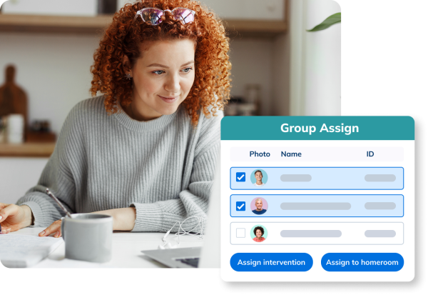 Teacher assigns students to intervention and enrichment blocks using Minga's group assignment function.