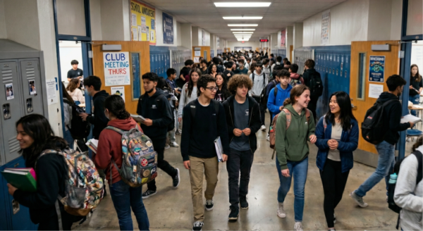 High school kids in a hallway during a passing period