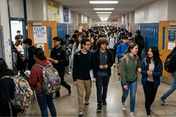 High school kids in a hallway during a passing period